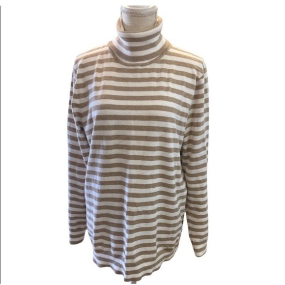 Tommy Hilfiger Tan Striped Long Sleeve Turtleneck Preppy Sweater Size Large - Picture 1 of 10